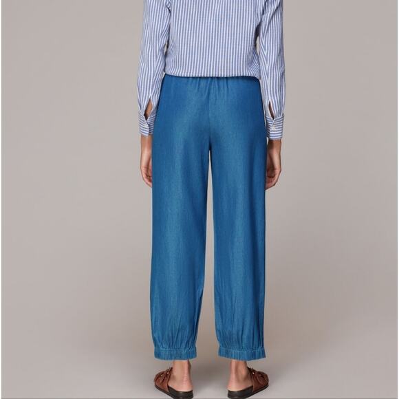 Whistles Lucy Blue Chambray Barrel Trouser Pants Drawstring US 12 NWT - Picture 2 of 10